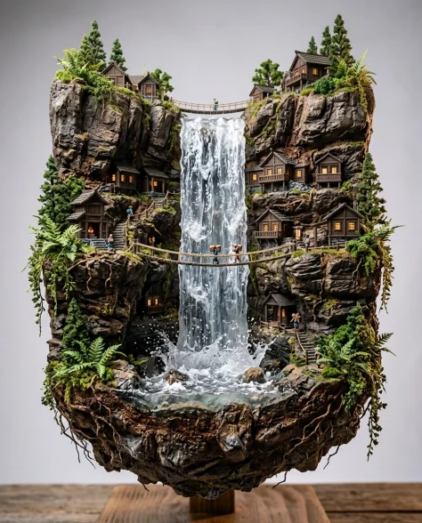 Floating Miniature Diorama of Forest Waterfall Village 7