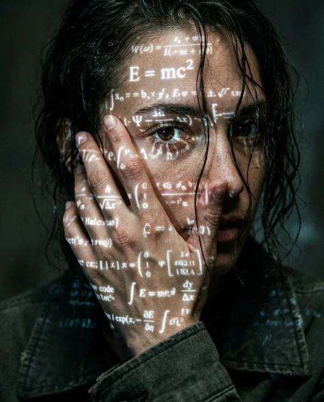 Cyberpunk Science Portrait with Projected Equations 1