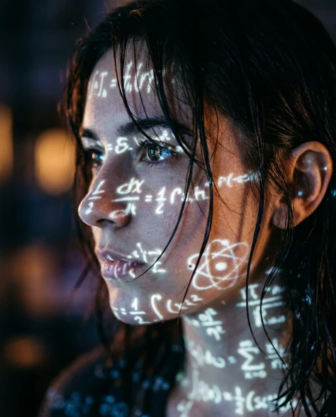 Cyberpunk Science Portrait with Projected Equations 2