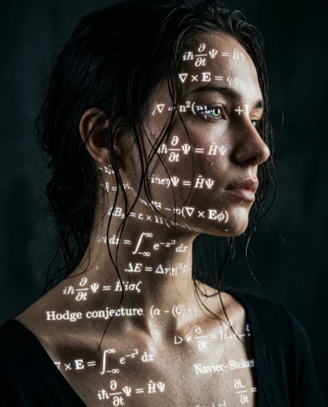 Cyberpunk Science Portrait with Projected Equations 5