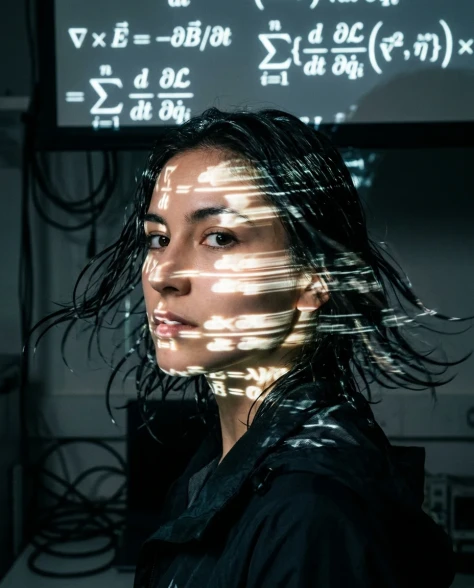 Cyberpunk Science Portrait with Projected Equations 6