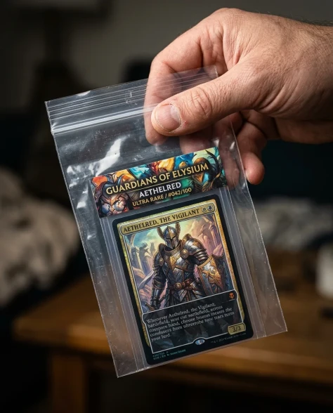 Collectible Card in Transparent Zip Bag Macro Shot 1