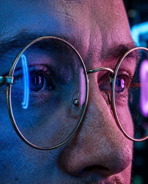 Neon-Lit Cyberpunk Portrait with Round Glasses 3