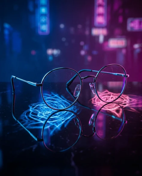 Neon-Lit Cyberpunk Portrait with Round Glasses 6