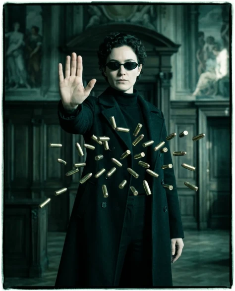 Cinematic Action Shot with Suspended Projectiles 1