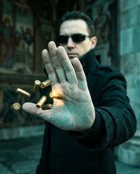 Cinematic Action Shot with Suspended Projectiles 2