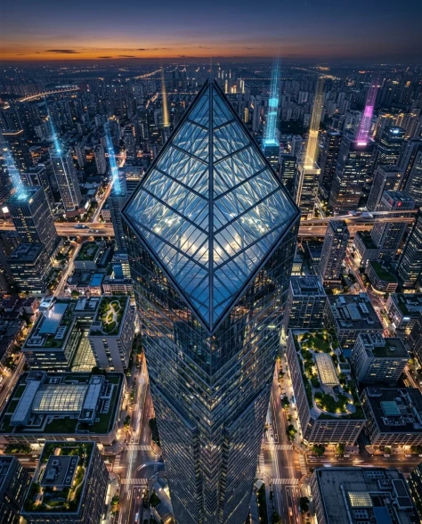 Futuristic Glass Skyscraper at Blue Hour 5