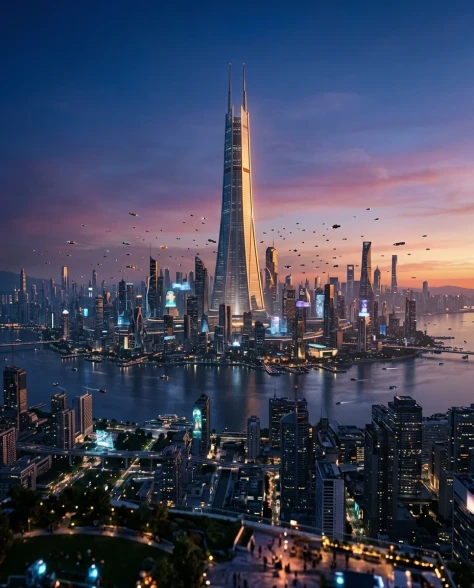 Futuristic Glass Skyscraper at Blue Hour 7