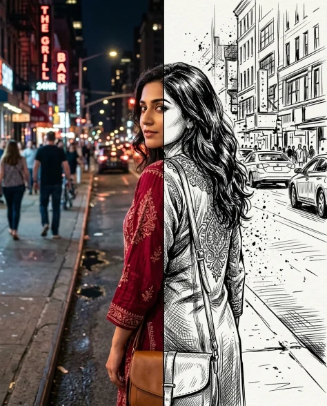 Split-Style Portrait Transformation Photo to Ink 4