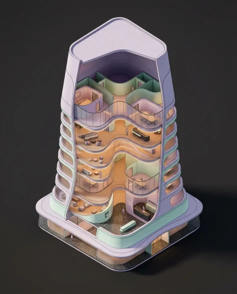 Conceptual Isometric Organic Office Tower Diorama 1