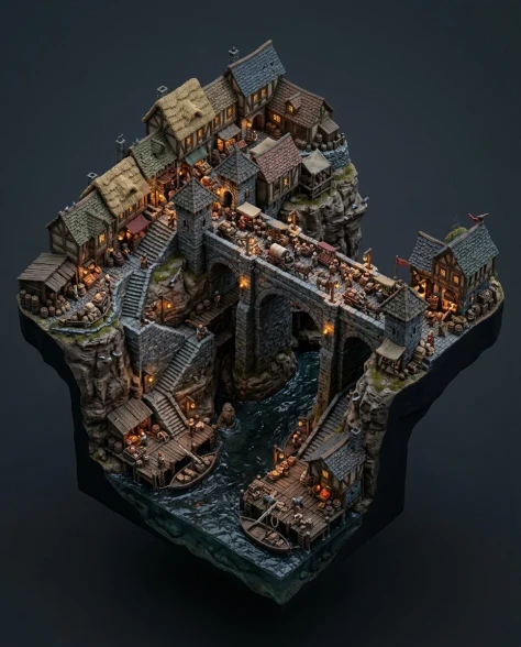 Floating Miniature Trading Settlement Bridge Diorama 1