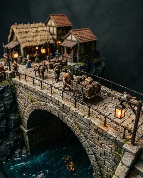 Floating Miniature Trading Settlement Bridge Diorama 2