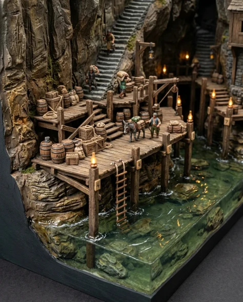 Floating Miniature Trading Settlement Bridge Diorama 3
