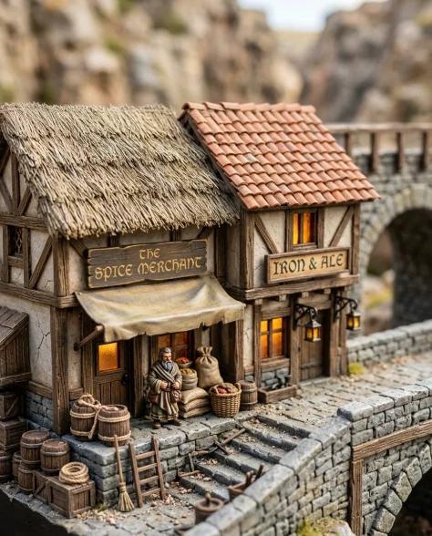 Floating Miniature Trading Settlement Bridge Diorama 4
