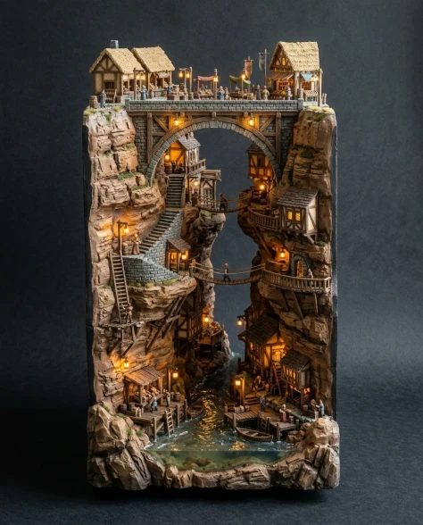 Floating Miniature Trading Settlement Bridge Diorama 6