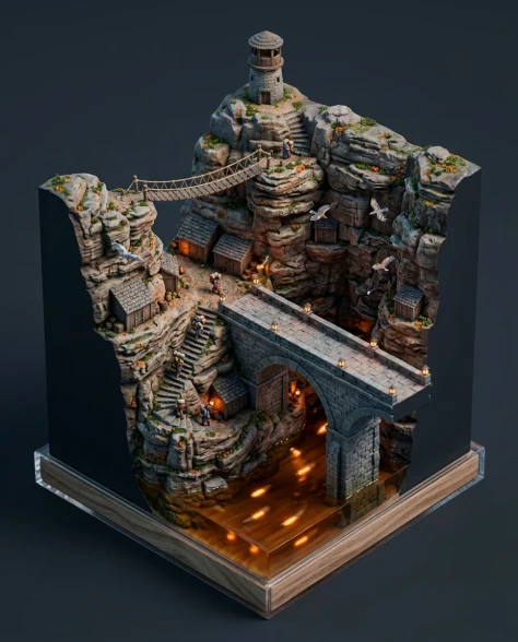 Floating Miniature Trading Settlement Bridge Diorama 7
