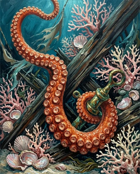Chaotic Impasto Oil Painting of a Deep-Sea Octopus 4
