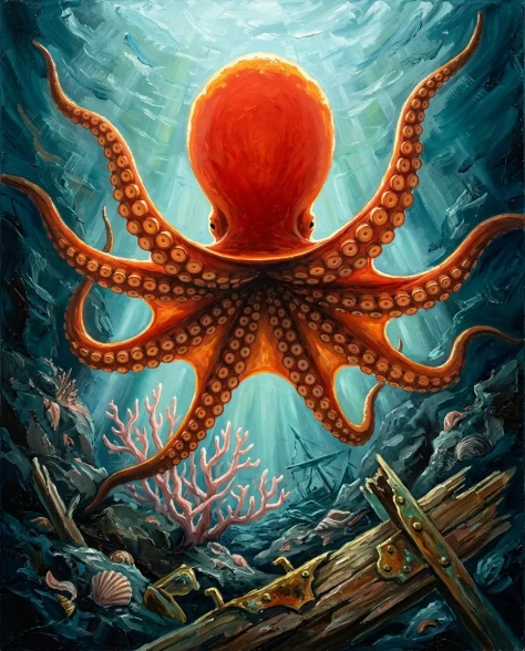 Chaotic Impasto Oil Painting of a Deep-Sea Octopus 5