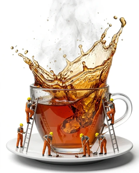 Macro Product Shot of Teacup with Miniature Workers 1