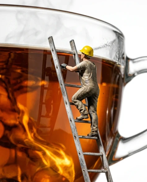 Macro Product Shot of Teacup with Miniature Workers 4