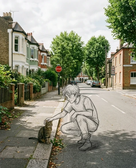 Realistic Photo with Hand-Drawn Sketch Character Overlay 1