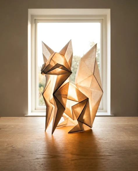 Hyper-Realistic Origami Sculpture on Minimalist Table 3