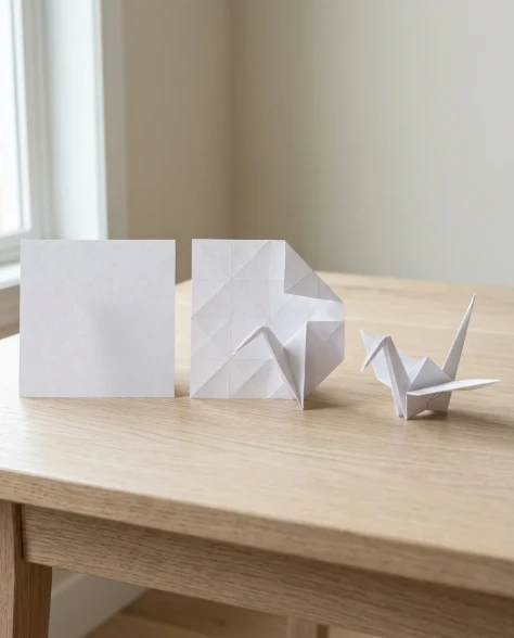 Hyper-Realistic Origami Sculpture on Minimalist Table 7