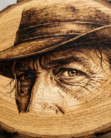Western Frontier Pyrography Portrait on Natural Wood 3