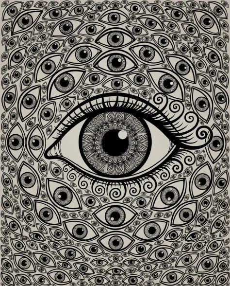Dense Hand-Drawn Eye Pattern in Bold Black and White 4
