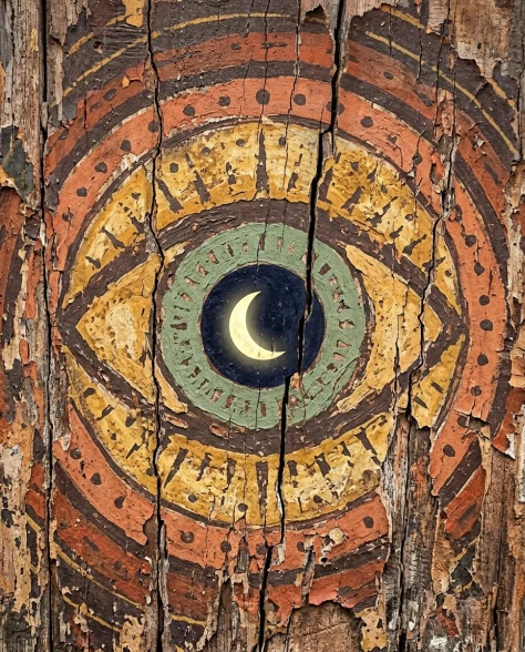 Abstract Mystical Eye with Crescent Moon on Aged Surface 1