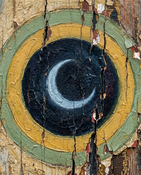 Abstract Mystical Eye with Crescent Moon on Aged Surface 2