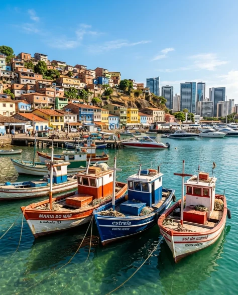 Realistic Coastal Port Scene with Colorful Fishing Boats 1