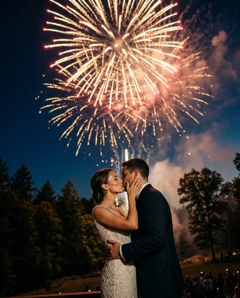 Epic Firework Wedding Kiss Cinematic Still 1