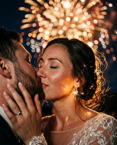 Epic Firework Wedding Kiss Cinematic Still 3