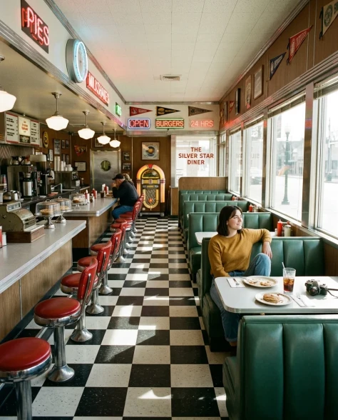 Retro Diner Lifestyle Portrait with Pancakes 7