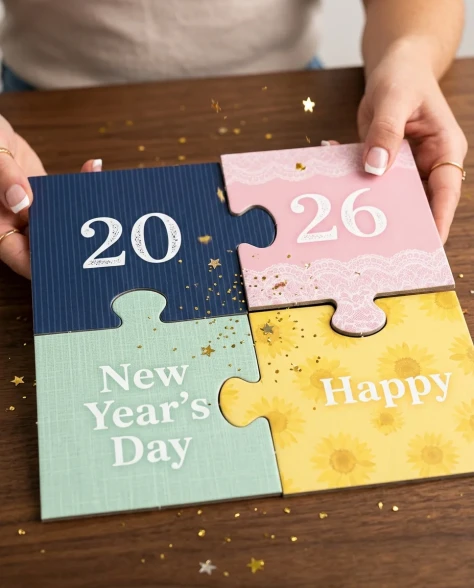 Four-Panel Puzzle Grid New Year Celebration 6