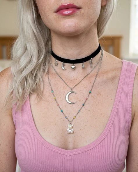 Photorealistic Influencer Close-Up Selfie with Layered Necklaces 3
