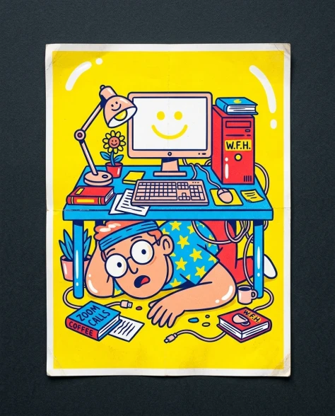 Vibrant Popping Colors Work From Home Illustration 1