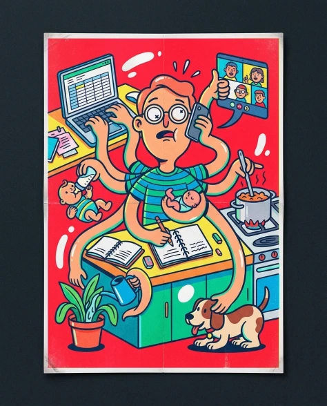 Vibrant Popping Colors Work From Home Illustration 6