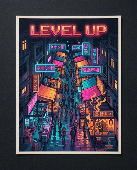 16-Bit Cyberpunk Pixel Art City Poster 5
